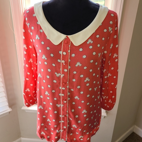 Disney Minnie Mouse Rocks the Dots Blouse By LC Lauren Conrad Medium EUC - Picture 4 of 9
